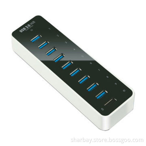 9-port USB 3.0 Hub with 1 Port Charger, Plug-and-play, 12V/5A Power AdapterNew